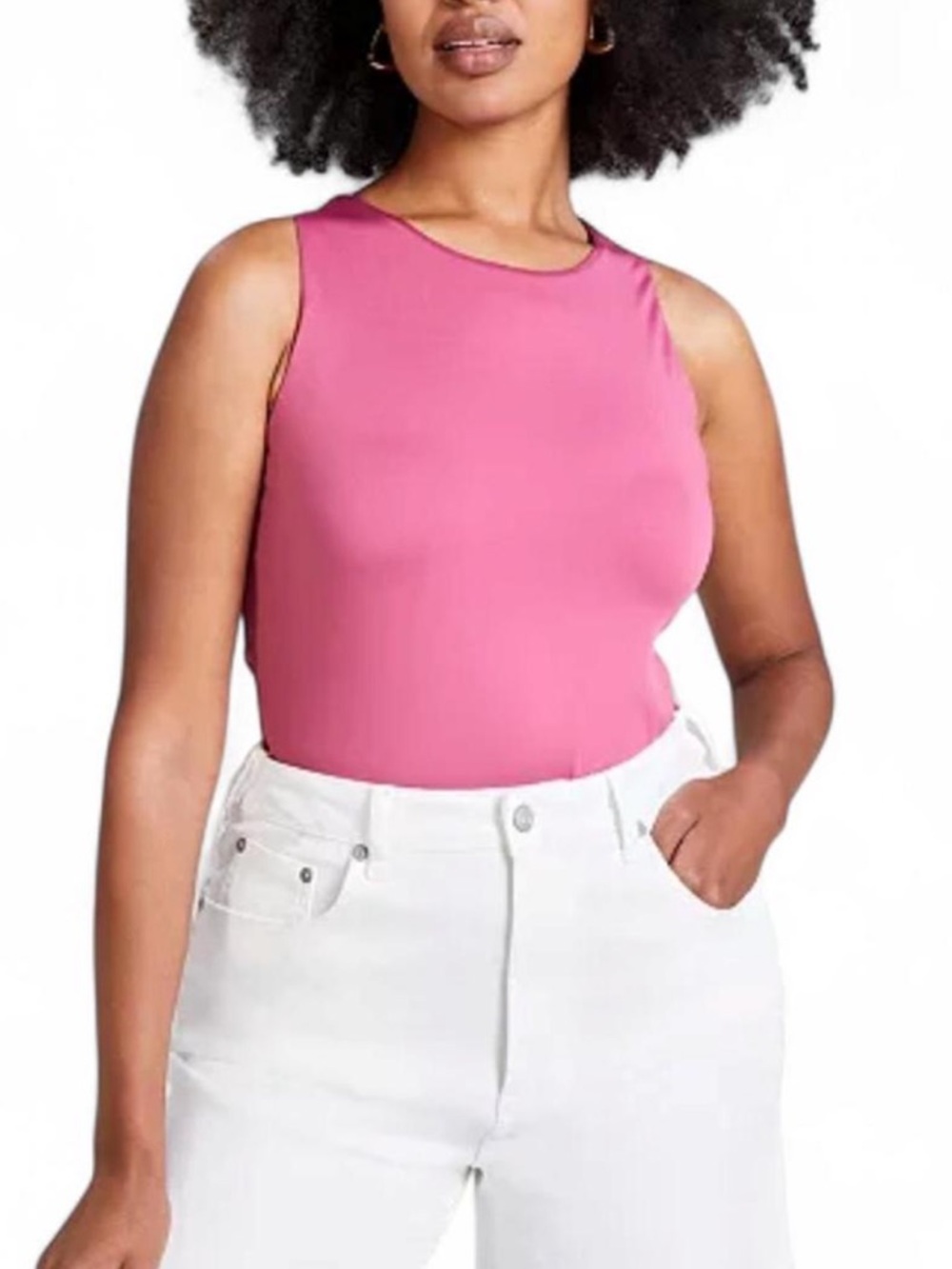 Pink Ribbed Sleeveless Bodysuit Basic Y2K Minimal Top XS